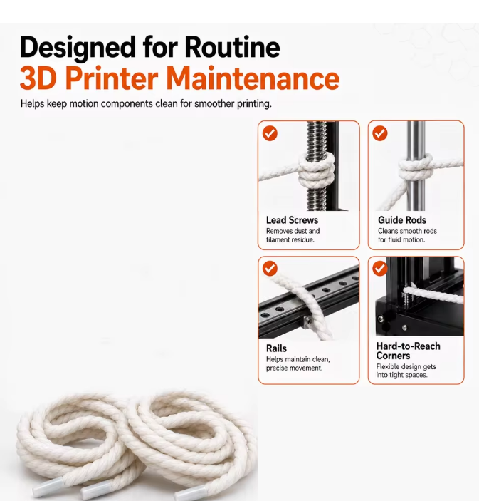 3D Printer 8mm 2m long Z-Axis T8 Lead Screw Cleaning Rope Gear Floss Grease Dust Remover for Bambu Lab Creality Anycubic Tool